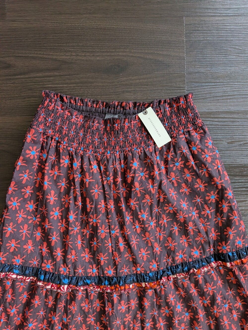 NWT Anthropologie Genevieve Cotton Patterned Tiered Maxi Skirt Small Boho Fall - Picture 3 of 6